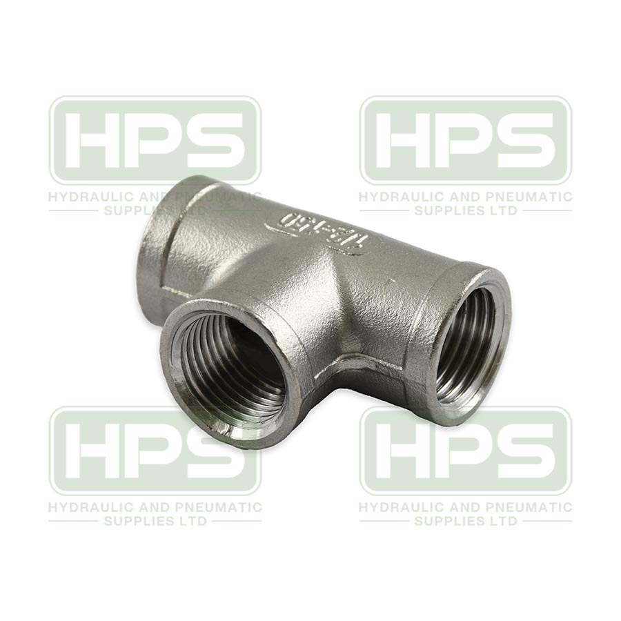 Stainless steel equal tee with BSPP female threads for branching industrial pipelines