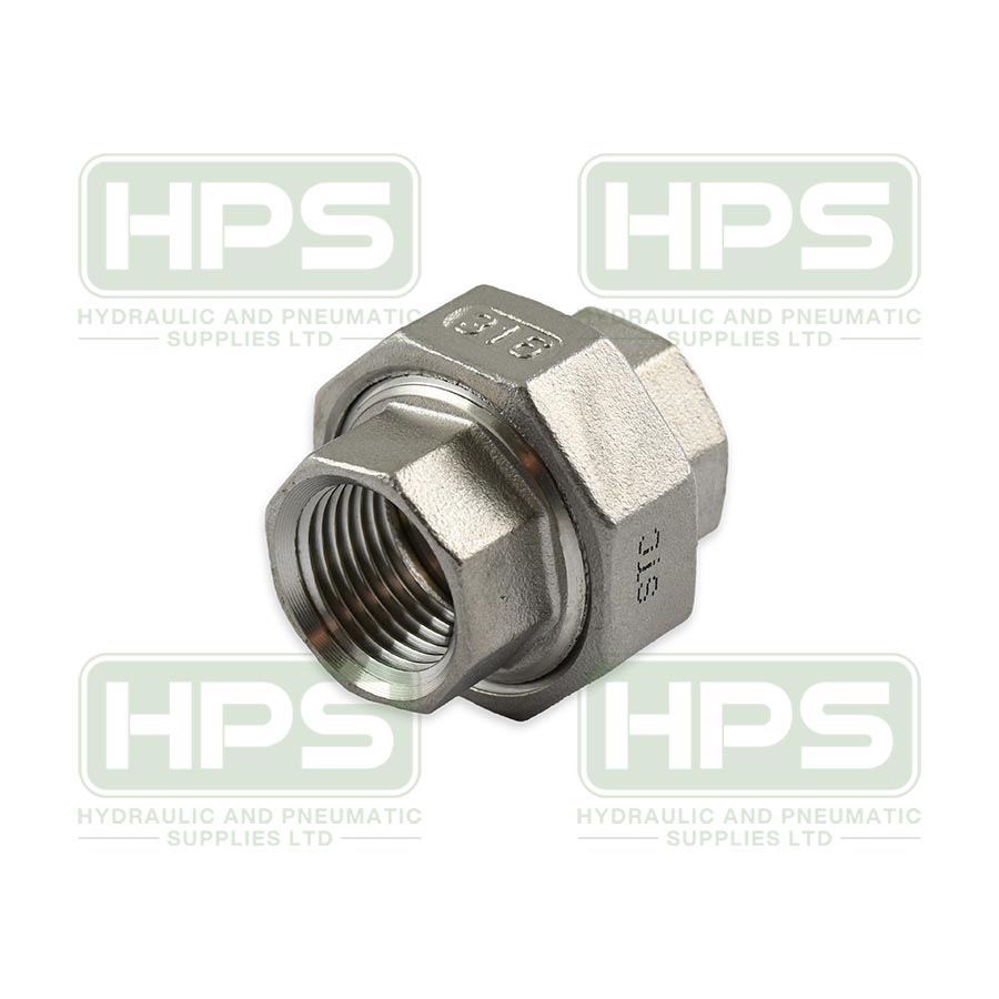 Stainless steel hex split union with BSPP female threads for secure and easy pipeline disconnection.